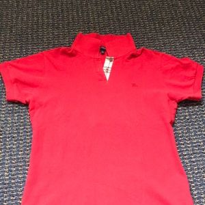 Women’s short sleeve Burberry red polo, size L